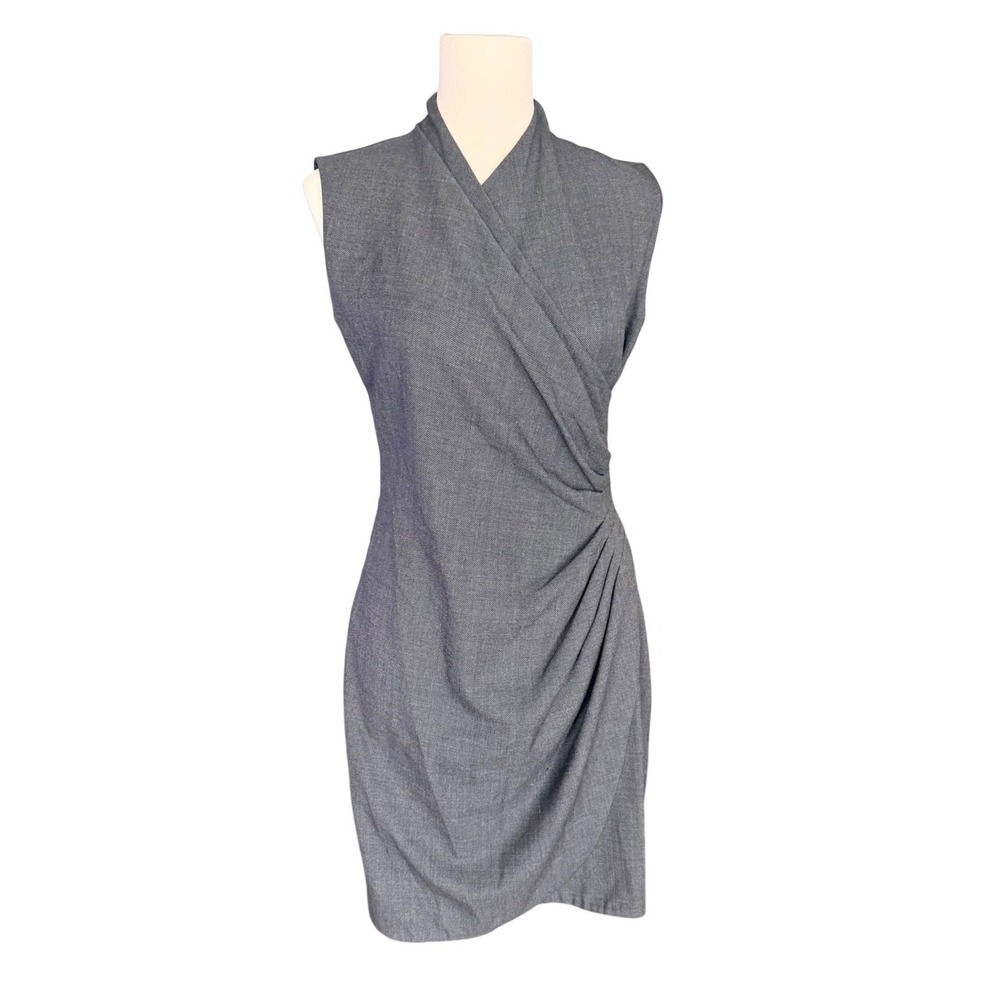 Ralph‎ Lauren Black Label Grey Sleeveless Draped Wrap Front Tulip Sheath Size 6